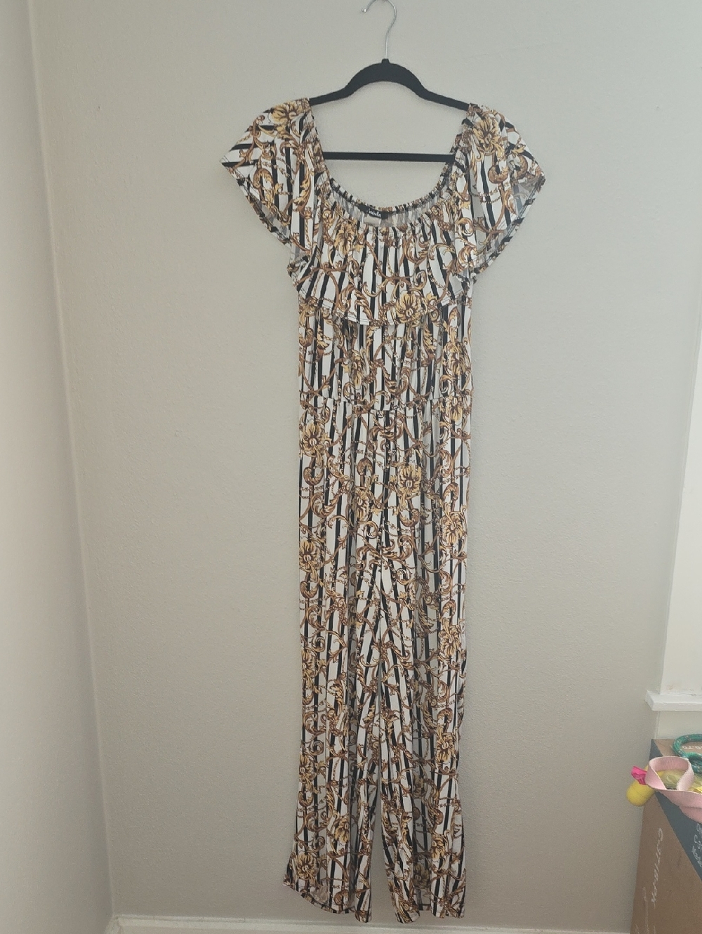Rani Arabella White Jumpsuit with Gold & Black Chain Floral Print